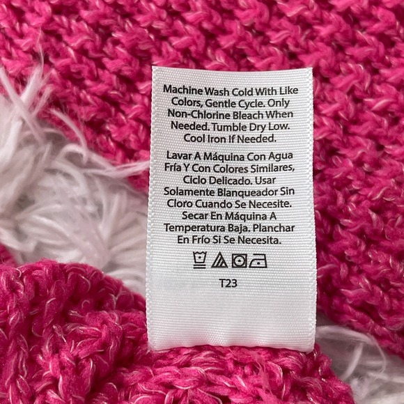 Time and Tru Womens Pink Waffle Knit Crewneck Sweater Recycled Polyester L 12-14 - Picture 7 of 10